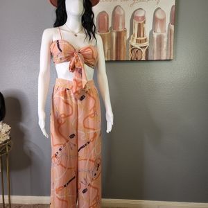 Miss Avenue, S, coral 2 piece pants suit